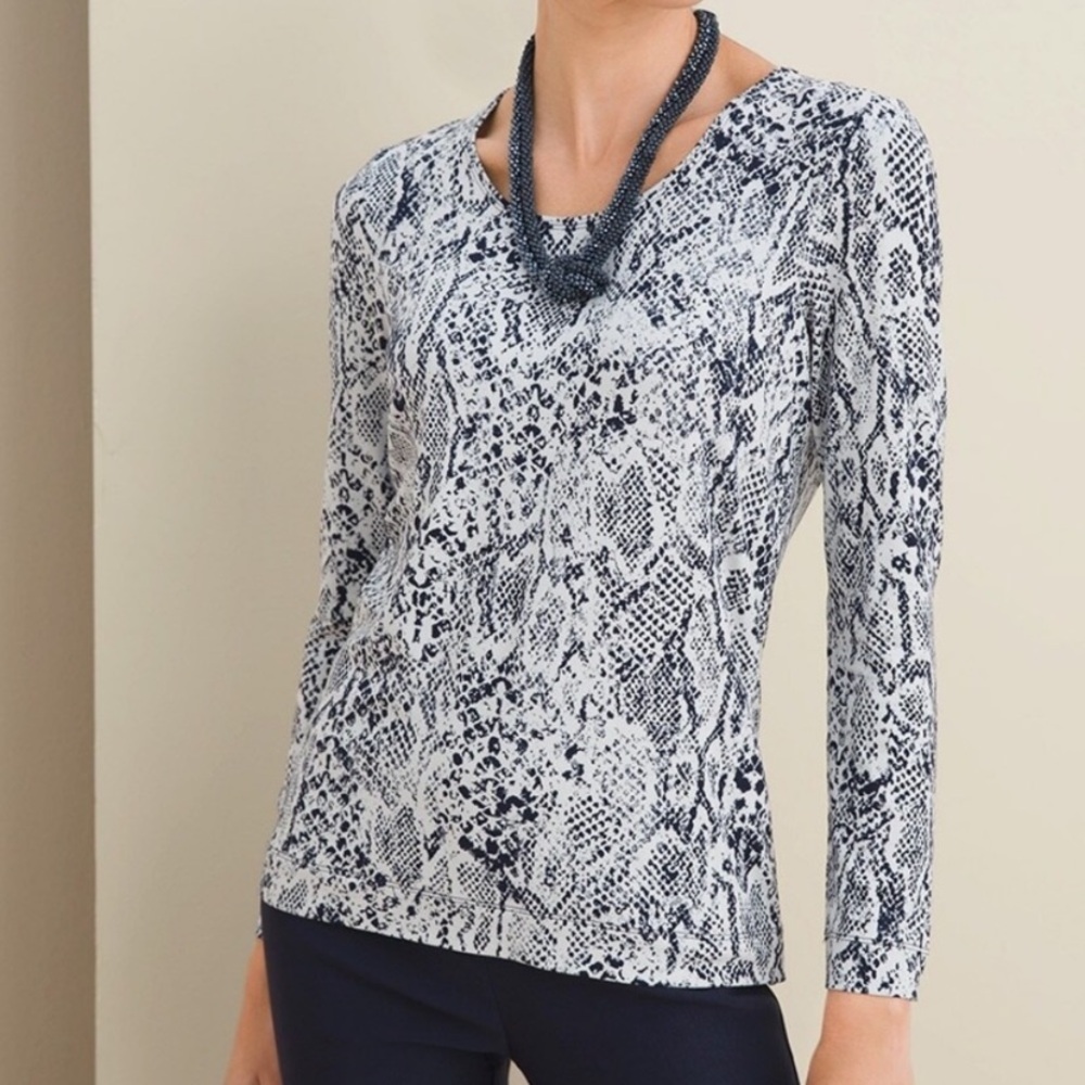 Chico's Black and White Snake Print Long Sleeve Top